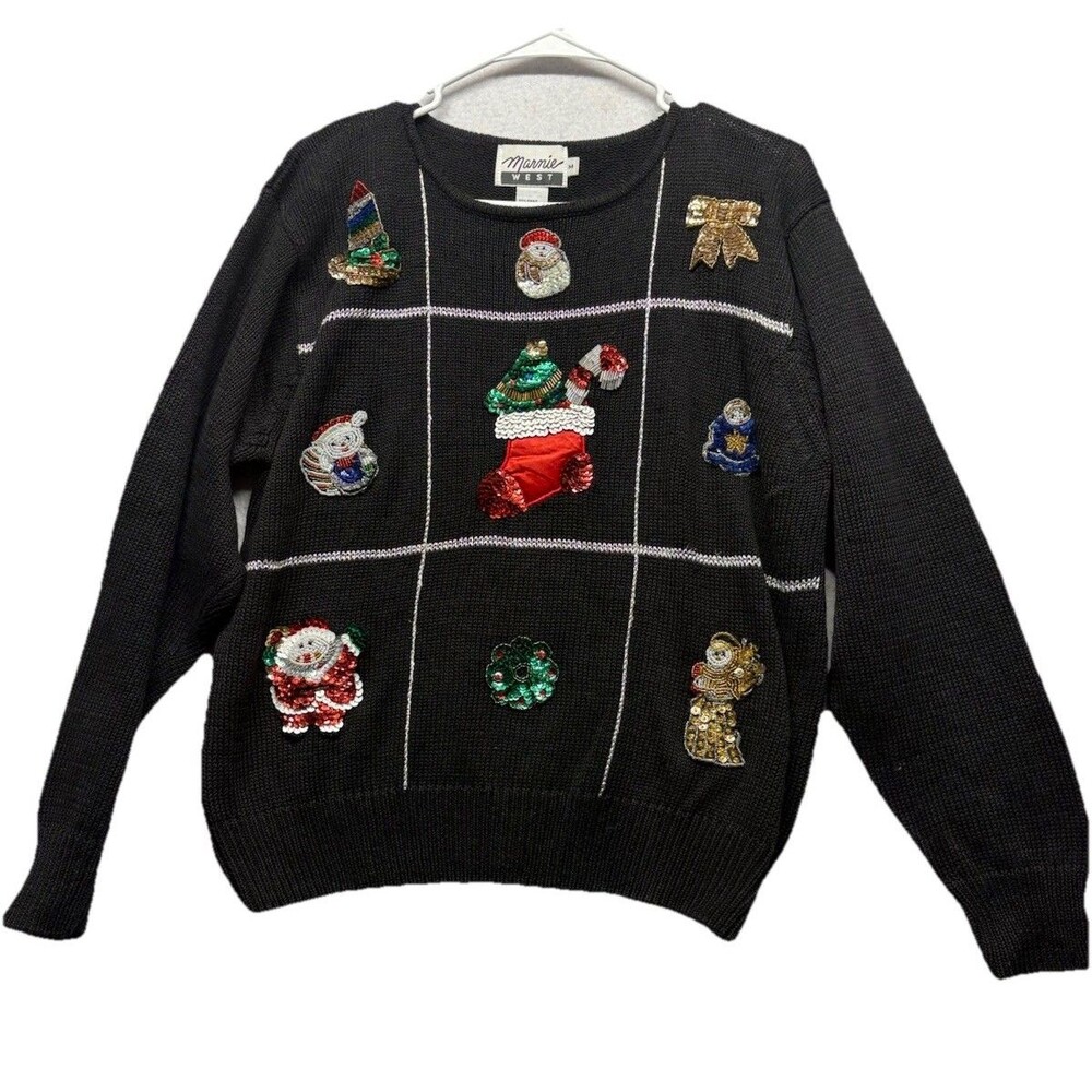 Vintage Marnie West Ugly Christmas Sweater Ramie Cotton Beaded Embroidered Sz M